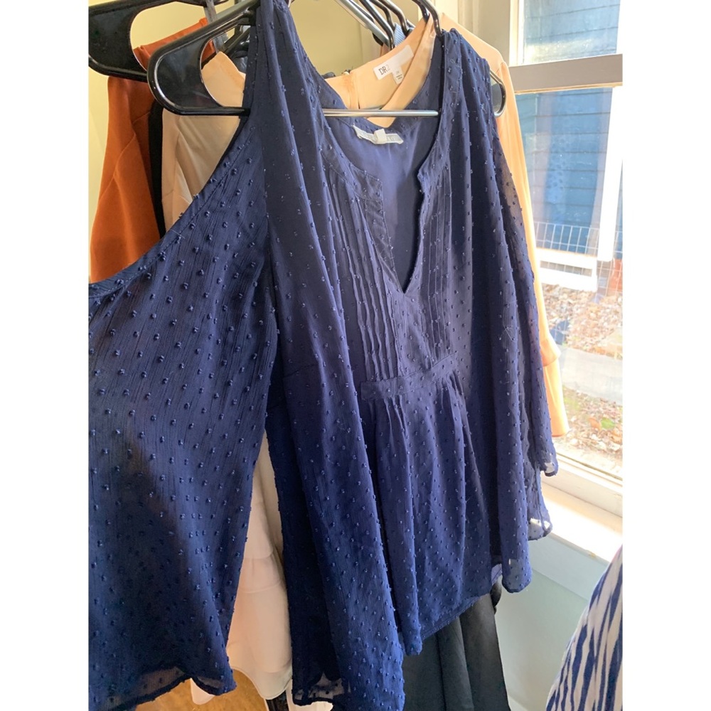 Navy cold shoulder blouse